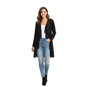 NWT GF Collection Vance Black Long Sheer Cardigan With Pockets